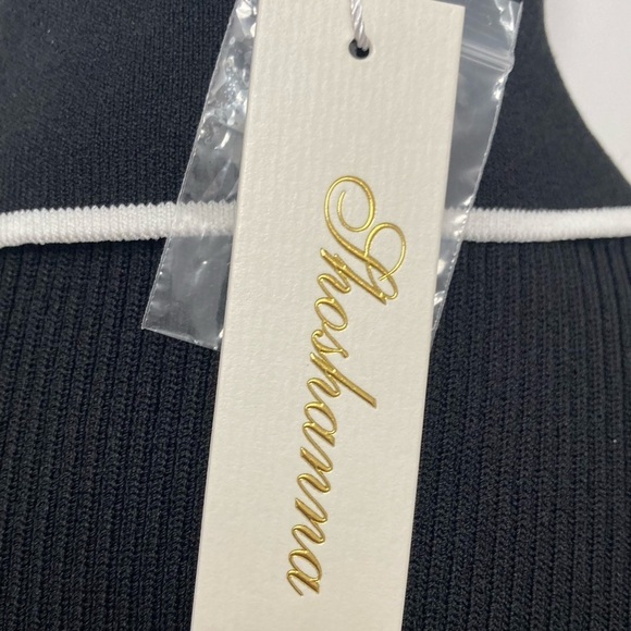 Shoshanna Clarkson Dress NWT Ribbed Knit Sleeveless Pleated Skirt Black White M - Picture 9 of 10